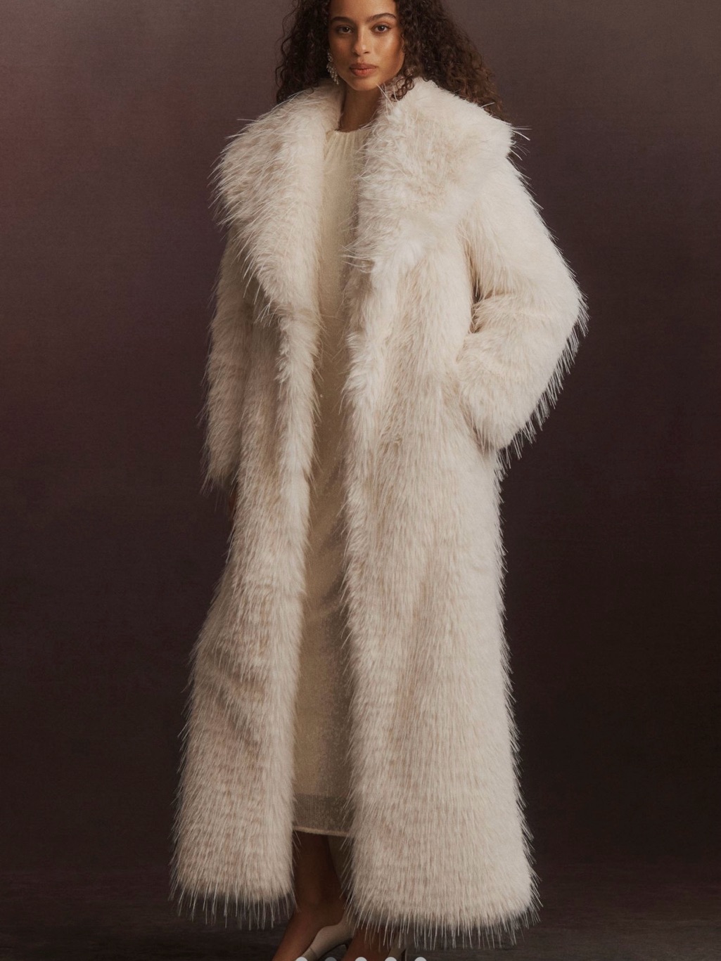 Elliatt Ivory Long Faux Fur Coat From Anthropologie